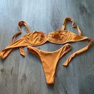 monday swimear clovelly top + byron thong bikini set in burnt orange small XS